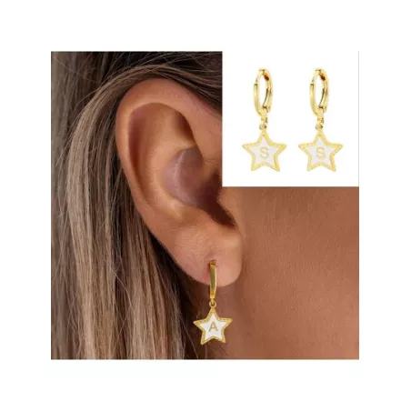 1 par Pendientes moda de acero inoxidable con estrella inicial para mujeres