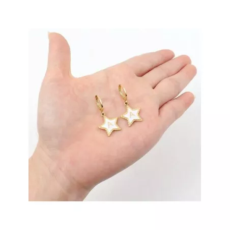 1 par Pendientes moda de acero inoxidable con estrella inicial para mujeres