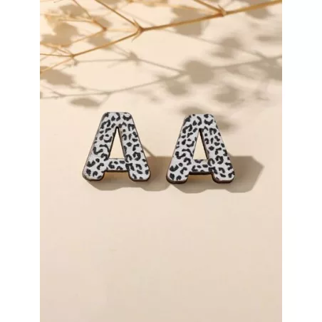 Pendientes de tachuela estilo bohemio simple & de moda de doble capa madera alfabeto , adecuado para uso diario