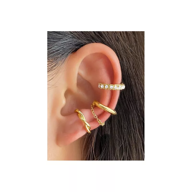 3 piezas de mujeres con cadena con perforar masa frita giros oreja Clip Set