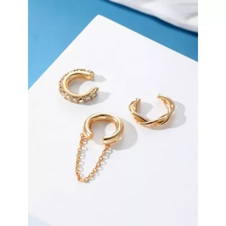 3 piezas de mujeres con cadena con perforar masa frita giros oreja Clip Set