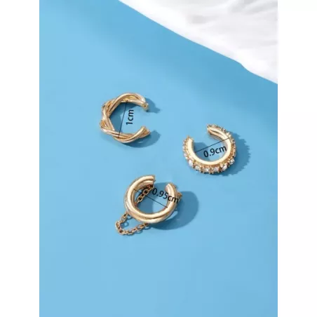 3 piezas de mujeres con cadena con perforar masa frita giros oreja Clip Set