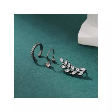 3 piezas incrustado zirconia cúbica oreja de trigo Clip Set para mujeres parejas vintage industria pesada fiesta Bisutería regal