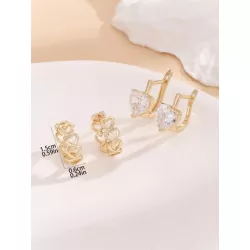 2 pares/set Pendientes de aro zirconia cúbica con adorno de corazón