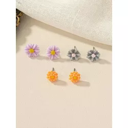 3 pares Pendientes de tachuela flor