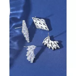 4 pares/set Pendientes de tachuela geométricos atractivo zirconia cúbica ala & para mujeres para fiesta