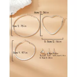 6 pares/set Pendientes de moda con diamante de imitación & con adorno de corazón para mujeres para decoración diaria