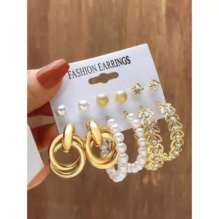 Pendientes casual bohemio con perla artificial de metal zirconia cúbica