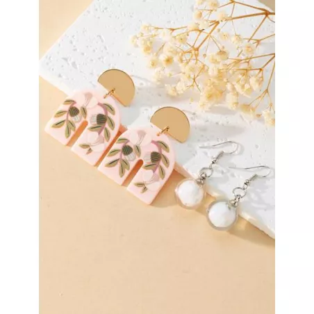 2 pares/set Pendientes largos geométricos con patrón de hoja