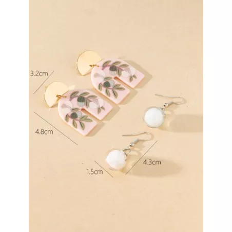2 pares/set Pendientes largos geométricos con patrón de hoja