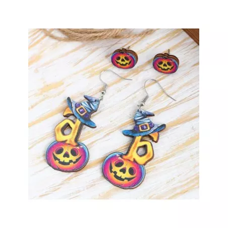 2 pares/set Pendientes Halloween con patrón de calabaza