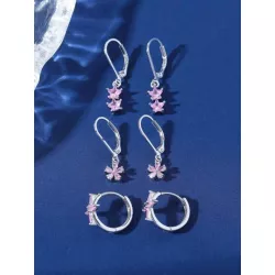 3 pares/set Pendientes atractivo cobre zirconia cúbica con estrella & con diseño de flor para mujeres para decoración diaria