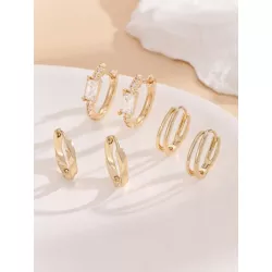 3 pares/set Pendientes de aro de moda cobre zirconia cúbica adorno para mujeres para decoración diaria