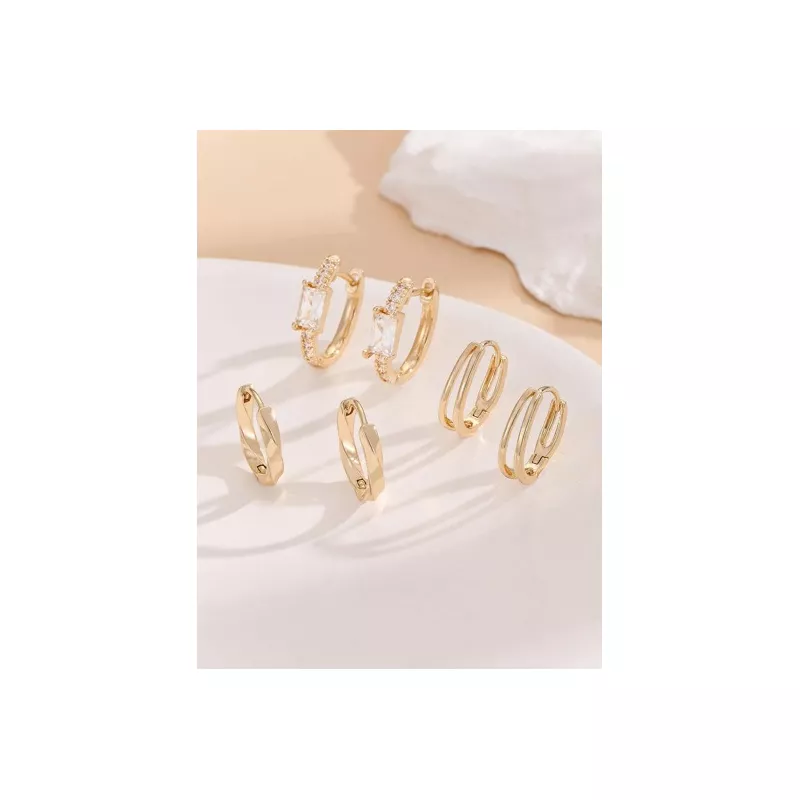 3 pares/set Pendientes de aro de moda cobre zirconia cúbica adorno para mujeres para decoración diaria