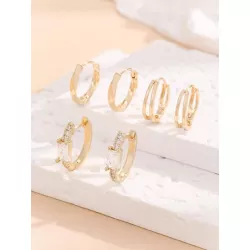 3 pares/set Pendientes de aro de moda cobre zirconia cúbica adorno para mujeres para decoración diaria