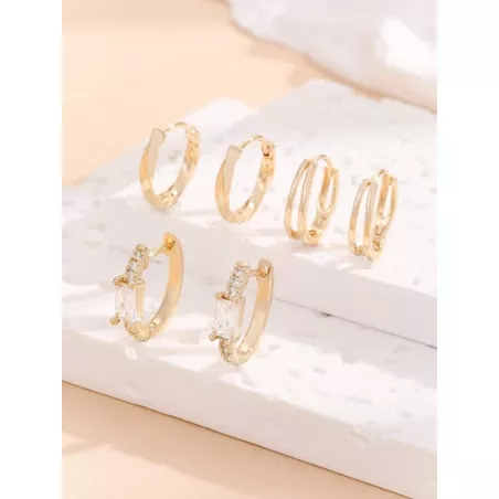 3 pares/set Pendientes de aro de moda cobre zirconia cúbica adorno para mujeres para decoración diaria