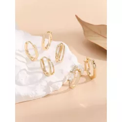 3 pares/set Pendientes de aro de moda cobre zirconia cúbica adorno para mujeres para decoración diaria