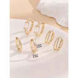 3 pares/set Pendientes de aro de moda cobre zirconia cúbica adorno para mujeres para decoración diaria