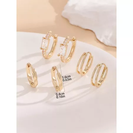 3 pares/set Pendientes de aro de moda cobre zirconia cúbica adorno para mujeres para decoración diaria