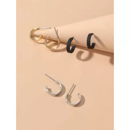 3 pares/set Pendientes de aro abierto moda aleación de zinc minimalista para mujeres para decoración diaria