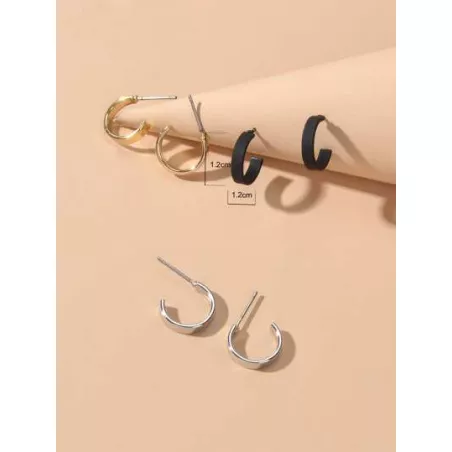 3 pares/set Pendientes de aro abierto moda aleación de zinc minimalista para mujeres para decoración diaria