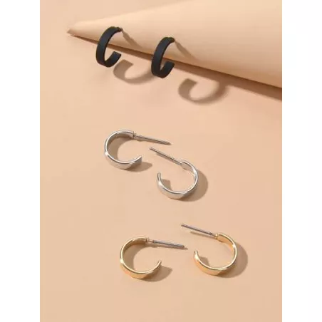 3 pares/set Pendientes de aro abierto moda aleación de zinc minimalista para mujeres para decoración diaria