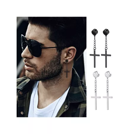 10 pares Pendientes de tachuela magnético para hombres de acero inoxidable magnético no-piercing cruzado colgante