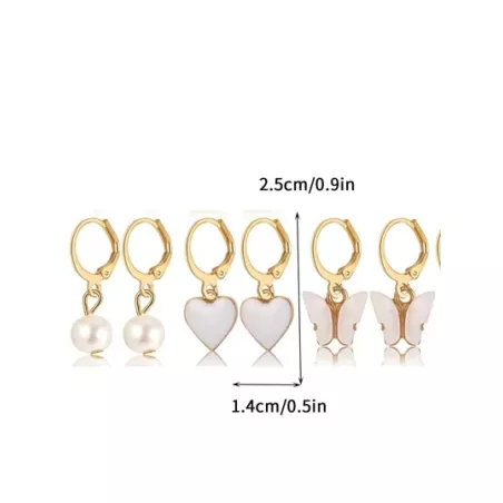 24 piezas/set Pendientes largos con corazón & con perla artificial