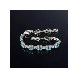 Pulsera decorada con circonitas cúbicas azul claro de 1 pieza
