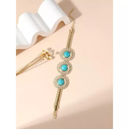 1 pieza Pulsera vintage & de moda con turquesa con diseño de flor dama para verano vacación