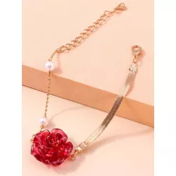 1 pieza Pulsera de cadena espléndido rosa flor & con perla serpiente