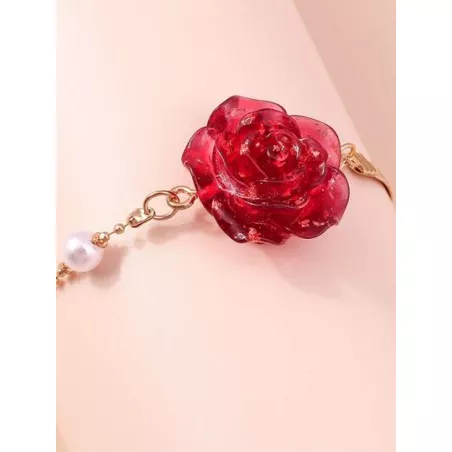 1 pieza Pulsera de cadena espléndido rosa flor & con perla serpiente