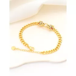 Pulsera ajustable de leopardo de dos cabezas con circonita cúbica innovadora de cobre, 1 pieza