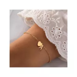 1 pieza Pulsera moda de acero inoxidable con corazón & inicial para mujeres