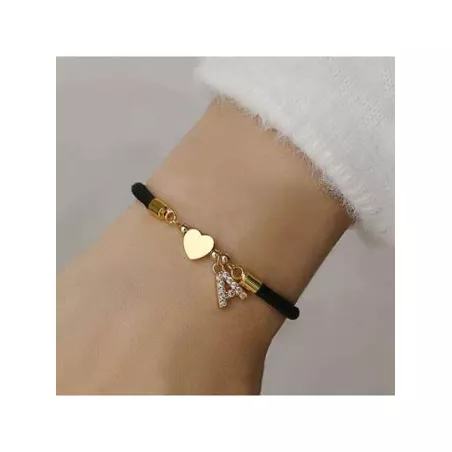 1 pieza de moda pavimentar cúbico A-Z letra inicial con corazón Cuerda ajustable Pulsera Mujer