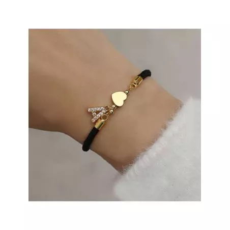 1 pieza de moda pavimentar cúbico A-Z letra inicial con corazón Cuerda ajustable Pulsera Mujer