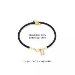 1 pieza de moda pavimentar cúbico A-Z letra inicial con corazón Cuerda ajustable Pulsera Mujer