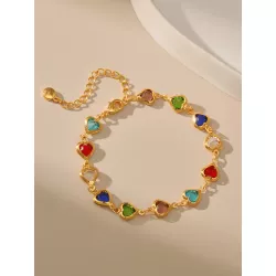 1 pieza Pulsera de cadena simple cobre multicolor con corazón para mujeres para decoración diaria