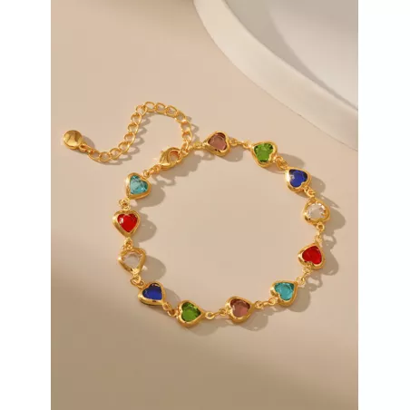 1 pieza Pulsera de cadena simple cobre multicolor con corazón para mujeres para decoración diaria