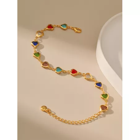 1 pieza Pulsera de cadena simple cobre multicolor con corazón para mujeres para decoración diaria