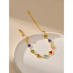 1 pieza Pulsera de cadena simple cobre multicolor con corazón para mujeres para decoración diaria