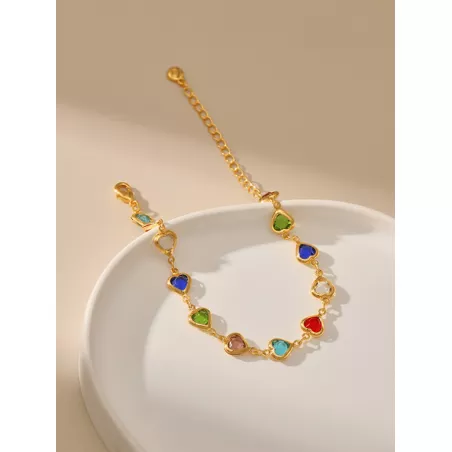 1 pieza Pulsera de cadena simple cobre multicolor con corazón para mujeres para decoración diaria