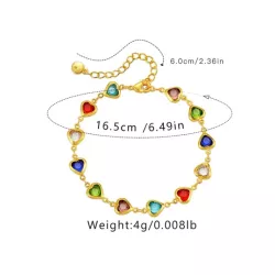 1 pieza Pulsera de cadena simple cobre multicolor con corazón para mujeres para decoración diaria