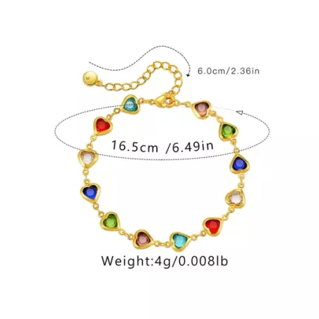 1 pieza Pulsera de cadena simple cobre multicolor con corazón para mujeres para decoración diaria