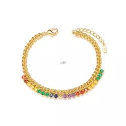 1 pieza Pulsera de cadena moda cobre de colores zirconia cúbica aojo con corazón con diseño redondo para mujeres para decoración