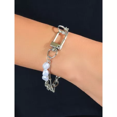 1 pieza elegante perla de imitación con cuenta con cadena hebilla Pulsera para señoras , personalizado punk Pulsera