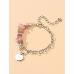 1 pieza Pulsera de cadena rosado artificial corazón de cristal en forma de