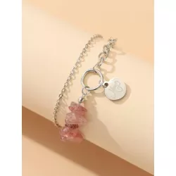 1 pieza Pulsera de cadena rosado artificial corazón de cristal en forma de