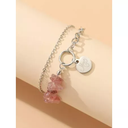 1 pieza Pulsera de cadena rosado artificial corazón de cristal en forma de