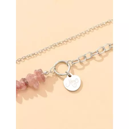 1 pieza Pulsera de cadena rosado artificial corazón de cristal en forma de